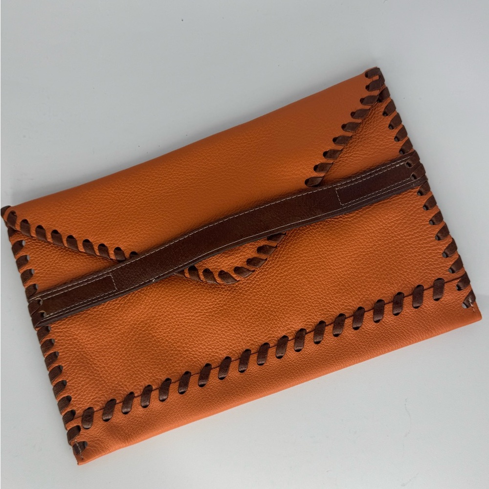 Laggo Polka Orange and Brown Leather Clutch